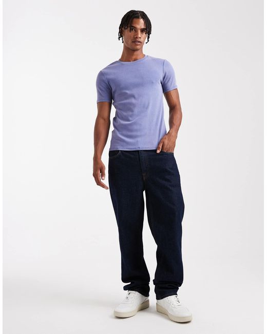 ASOS – körperbetontes basic-t-shirt in Blue für Herren