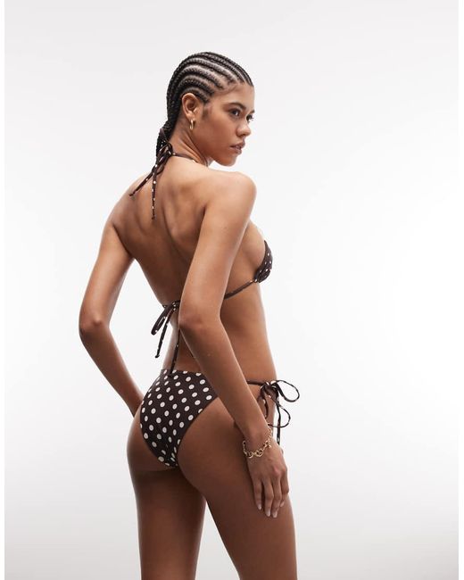 Daisy Street Brown Triangle Bikini Top And Tie Side Bottoms With Lace