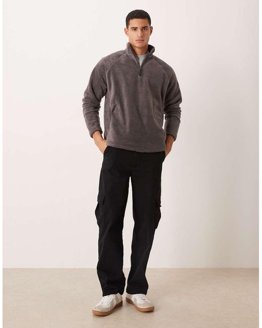 ASOS Gray Relaxed Funnel Neck Quarter Zip Fleece Sweatshirt for men