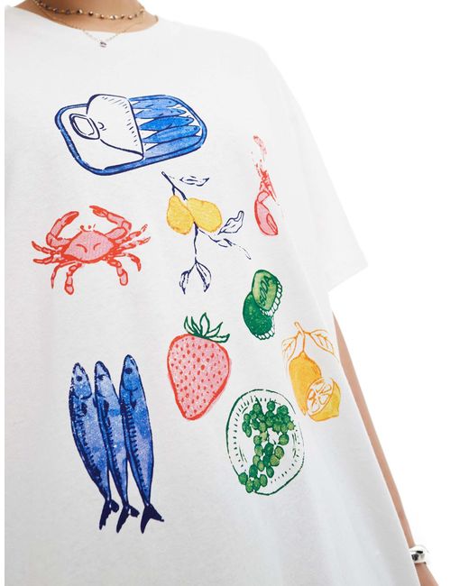 T-shirt oversize coupe boyfriend avec imprimé aliments Vero Moda en coloris White
