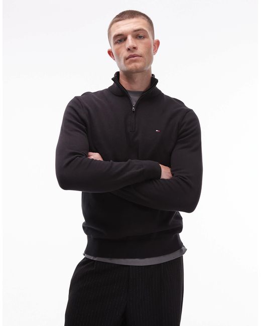 Tommy Hilfiger – basic-pullover aus baumwolle in Black für Herren