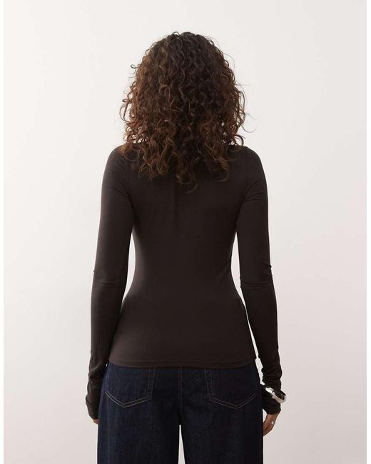Weekday Black Slim Fit Button Front Long Sleeve Top