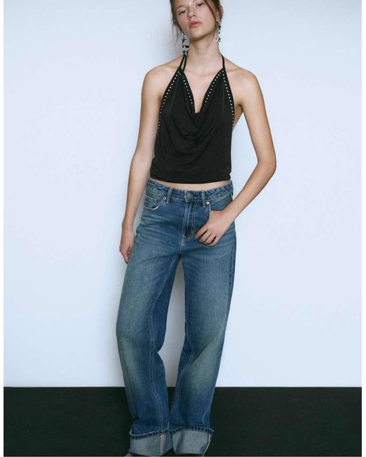 Stradivarius Haltertop Met Studs in het Blue