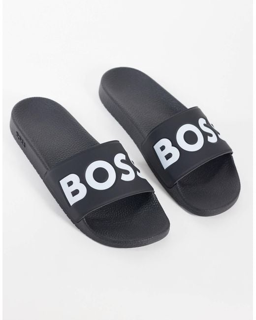 Boss Blue Boss Logo Print Sliders for men