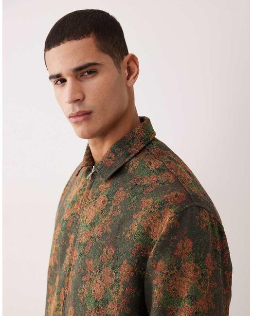 ASOS Brown Boxy Oversized Zip Through Shirt for men