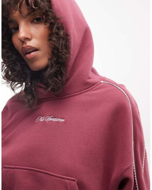 Nike Red Studio Fleece Mid-Weight Cropped Scalloped Lined Hoodie