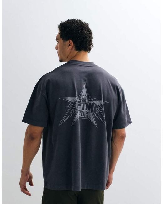 4505 Blue Heavyweight Cotton Oversized T-shirt With Back Print for men