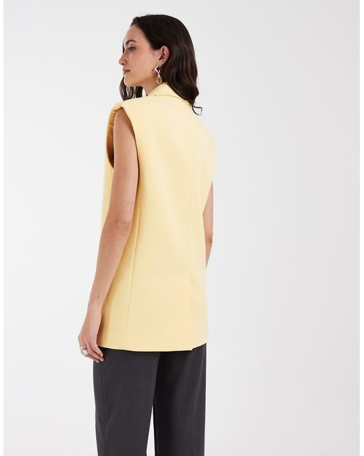 ASOS Natural Tailored Sleeveless Double Breasted Power Shoulder Blazer