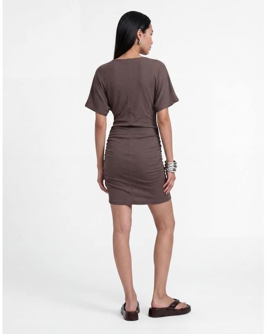 Noisy May Brown Cinch Waist T-shirt Mini Dress