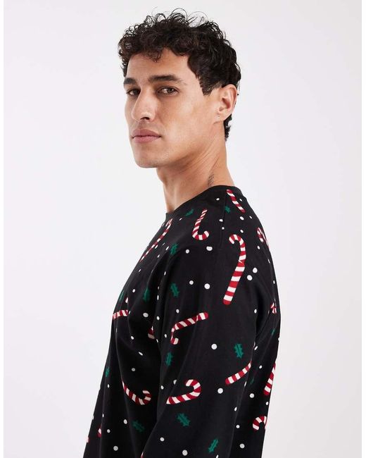 Jack & Jones Black Candy Cane Lounge Set for men