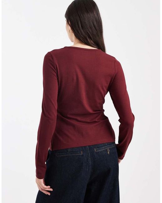 ASOS Red Cotton Button Through Long Sleeve Top