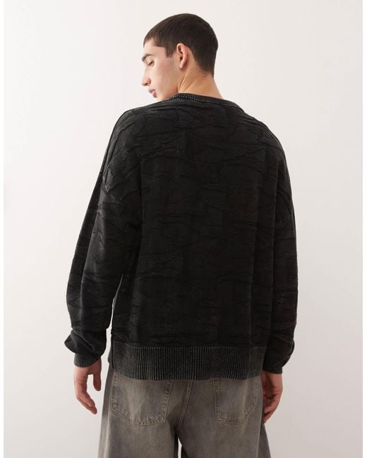 Weekday Black Boxy Fit 3d Texture Effect Jumper for men