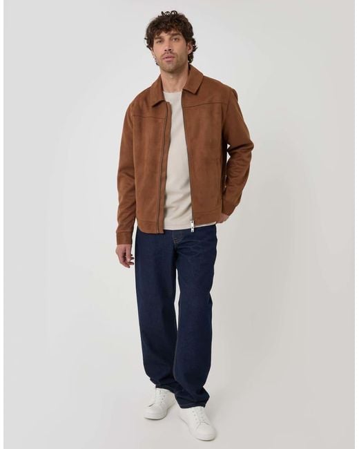 Threadbare Brown Faux Suede Collared Jacket for men