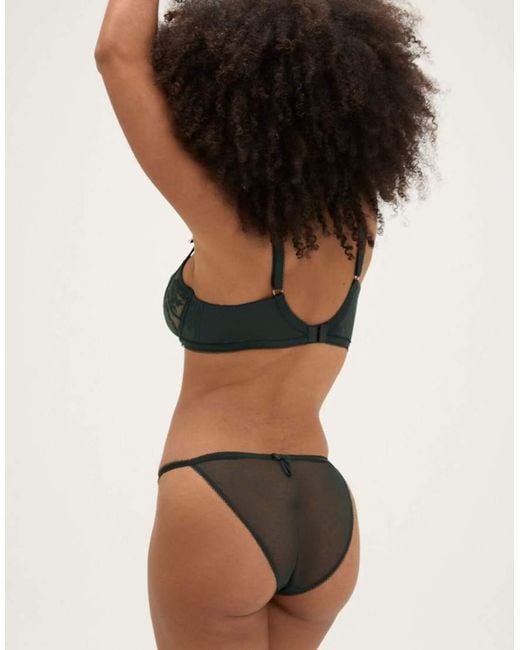 Boux Avenue Green Zoe Embroidered Briefs Mesh Back High Leg Underwear