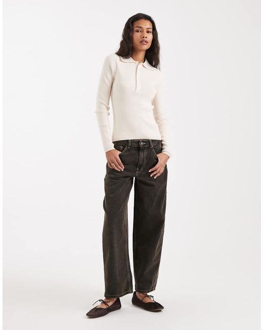 New Look Natural Button Polo Knitted Top