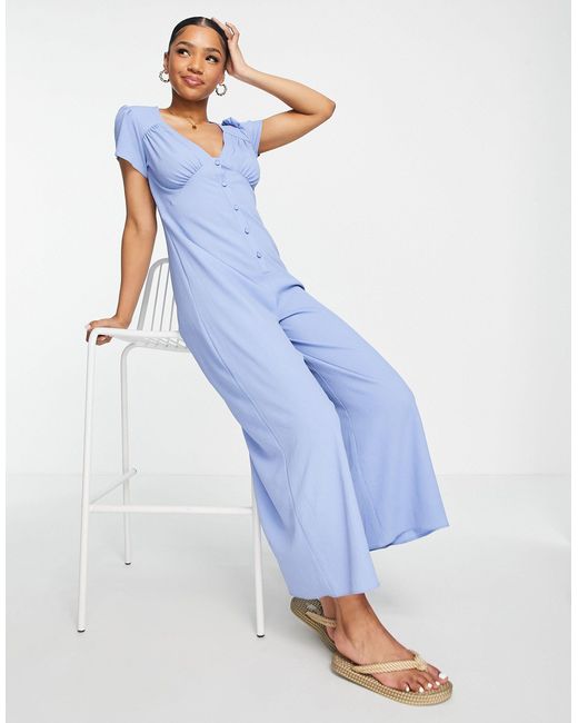 ASOS Synthetic Bubble Crepe Cap Sleeve Tea Button Front Jumpsuit in