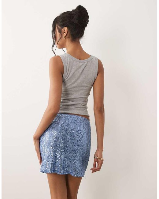 ASOS Blue Sequin Draped Mini Skirt