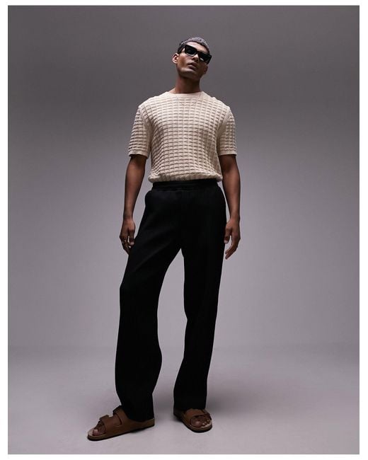 Topman Black Relaxed Textured Knit Short Sleeve T-shirt for men