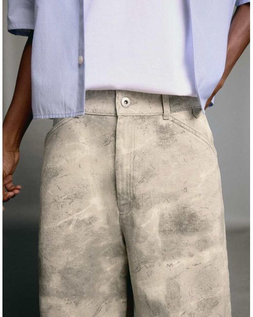 Bershka Gray Printed Barrel-leg Trousers for men