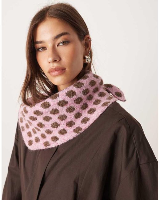 ASOS Brown Knitted Polka Dot Pattern Triangle Scarf