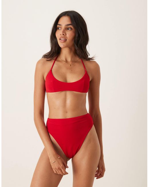 ASOS Red Tia Towelling Skinny Scoop Crop Bikini Top