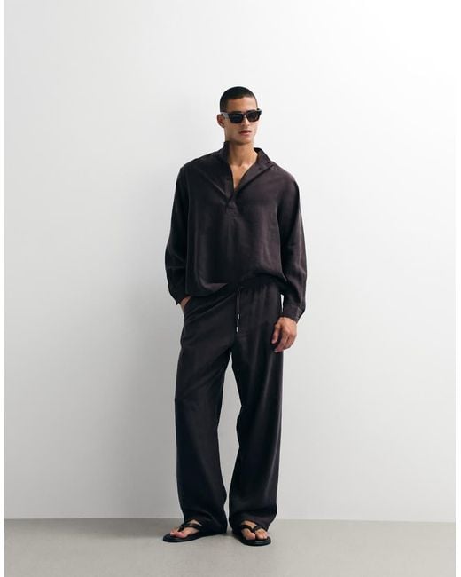 ASOS Brown Co-ord Oversized Funnel Neck Overhead Flowing Shirt for men