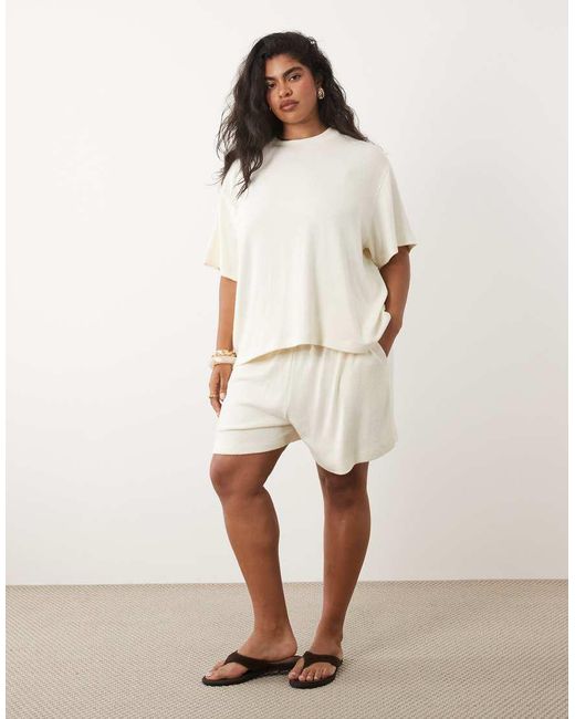 ASOS White Asos Design Curve Textured Knit Oversized T-Shirt Co-Ord