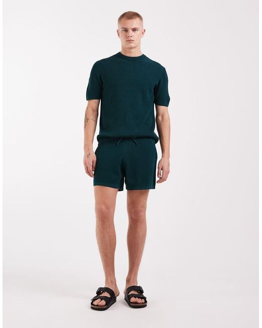 ASOS Green Knitted Ribbed Co-ord Crew Neck T-shirt for men