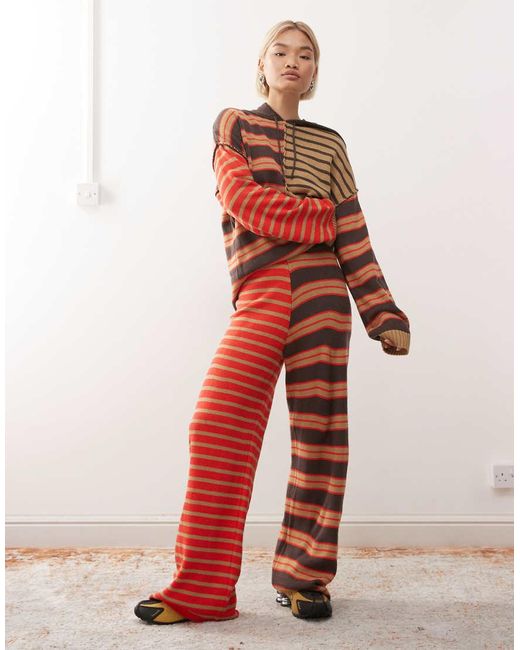Collusion Red Spliced Stripe Knitted jogger Co-ord