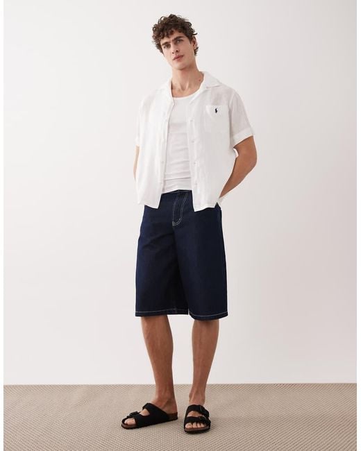 Polo Ralph Lauren White Icon Logo Short Sleeve Linen Shirt for men