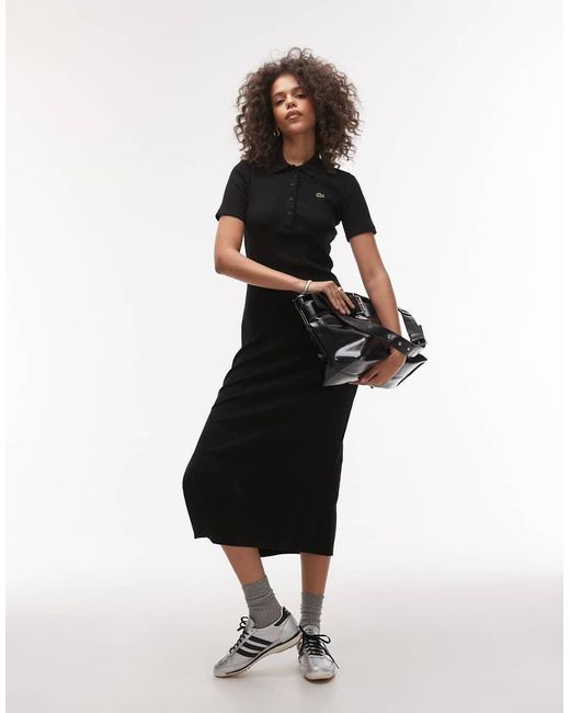 Lacoste Geribbelde Maxi Polo-Jurk in het White