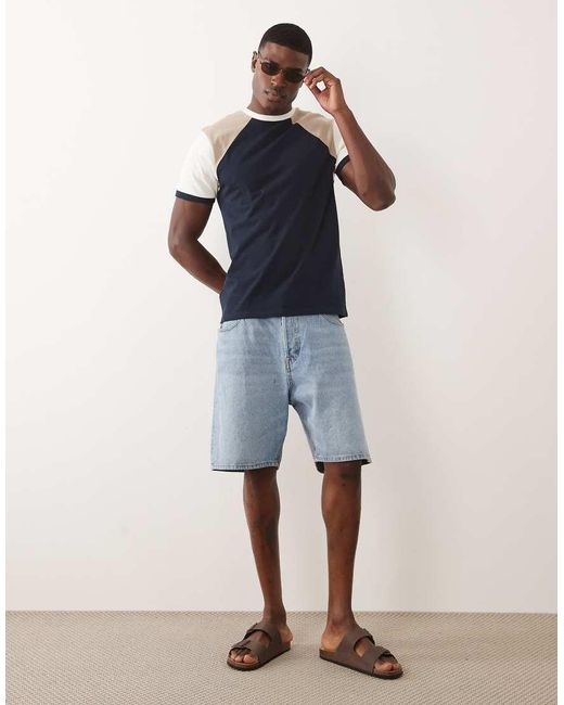 ASOS White Heavyweight Regular Fit Raglan T-Shirt With Contrast Panels for men