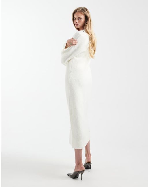 4th & Reckless White Wool Feel Soft Knitted V Neck Maxi Cardigan Co-Ord