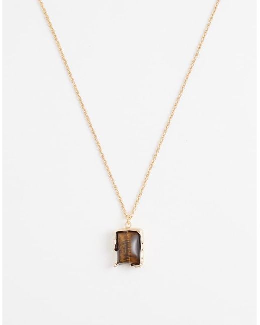 ASOS White Necklace With Real Semi-Precious Tigers Eye Pendant