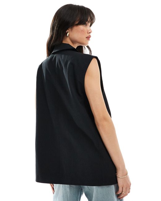 ASOS Black Sleeveless Tailored Blazer With Linen