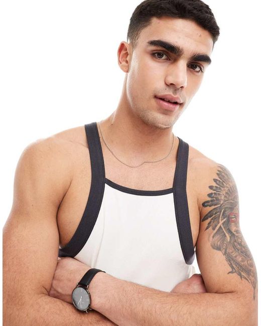 ASOS White Muscle Fit Square Neck Rib Vest for men