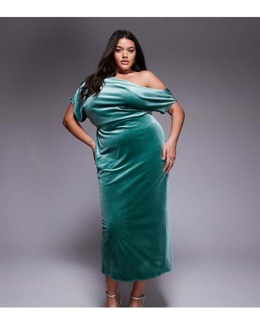 ASOS Green Asos Design Curve Velvet Dramatic Neckline Midi Dress