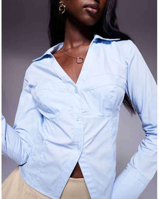Princess Polly Blue Zifa Fitted Collared Shirt