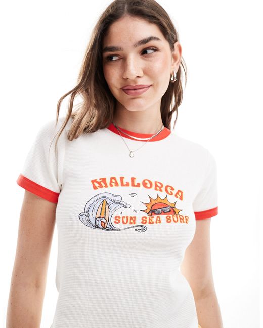 ASOS White Waffle Ringer Baby Tee With Mallorca Graphic