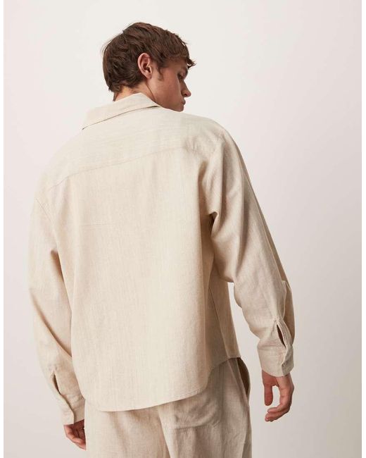 ASOS Oversized Overhemd Met Linnenlook En Lange Mouwen in het Natural voor heren
