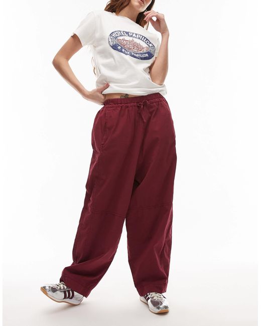 TOPSHOP Red Pull On Cargo Trouser With Waistband