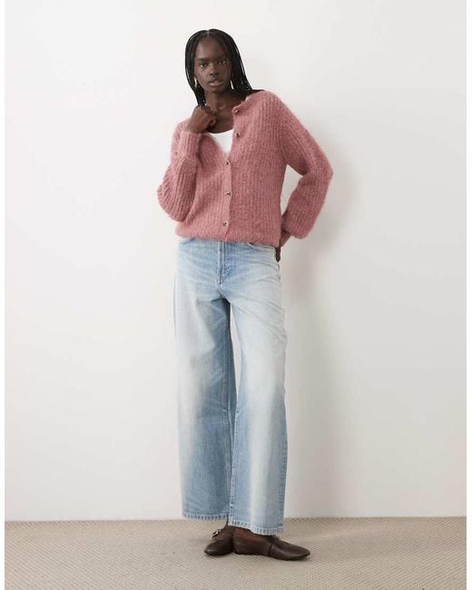 Vila Pink Fluffy Texture Knitted Cardigan