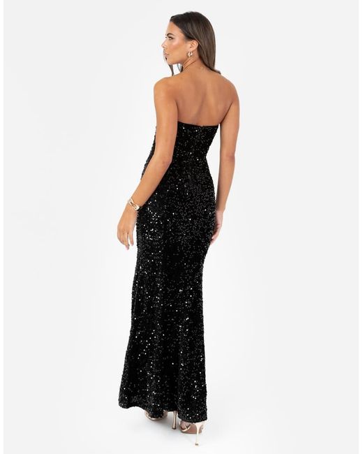 Maya Black Embellished Velvet Bandeau Maxi Dress