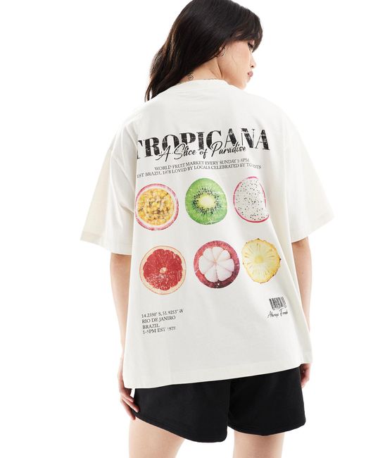 T-shirt coupe boyfriend avec imprimé tropicana au dos - crème ASOS en coloris White