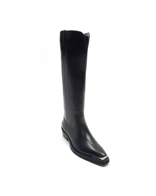 OFF THE HOOK Black Acton Leather Knee High Biker Boots