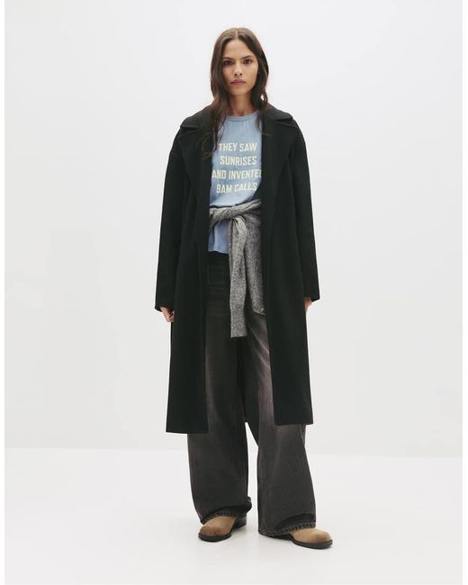 Pull&Bear Lange Jas Met Ceintuur in het Black