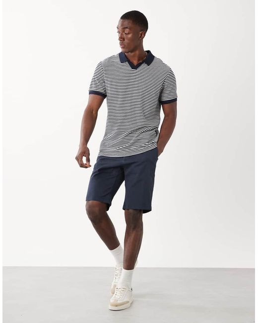 Threadbare Blue Short Sleeve Stripe Polo Shirt for men