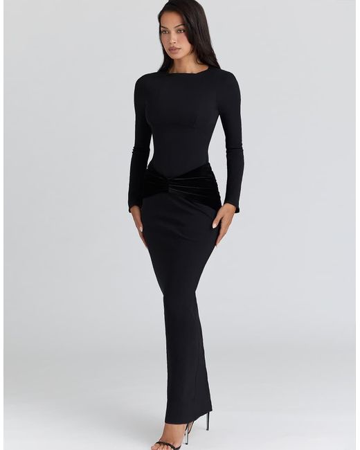 House Of Cb Black Athena Long Sleeve Crepe Jersey Maxi Dress