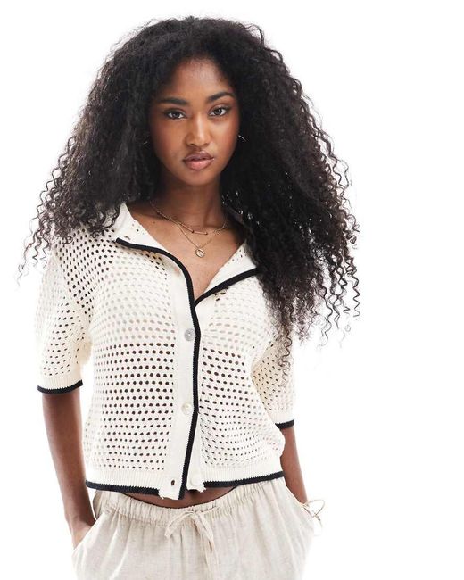 Brave Soul White Loose Knit Collared Blouse