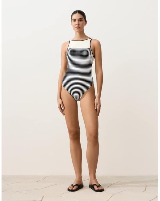 Oysho Blue Striped Halter Swimsuit